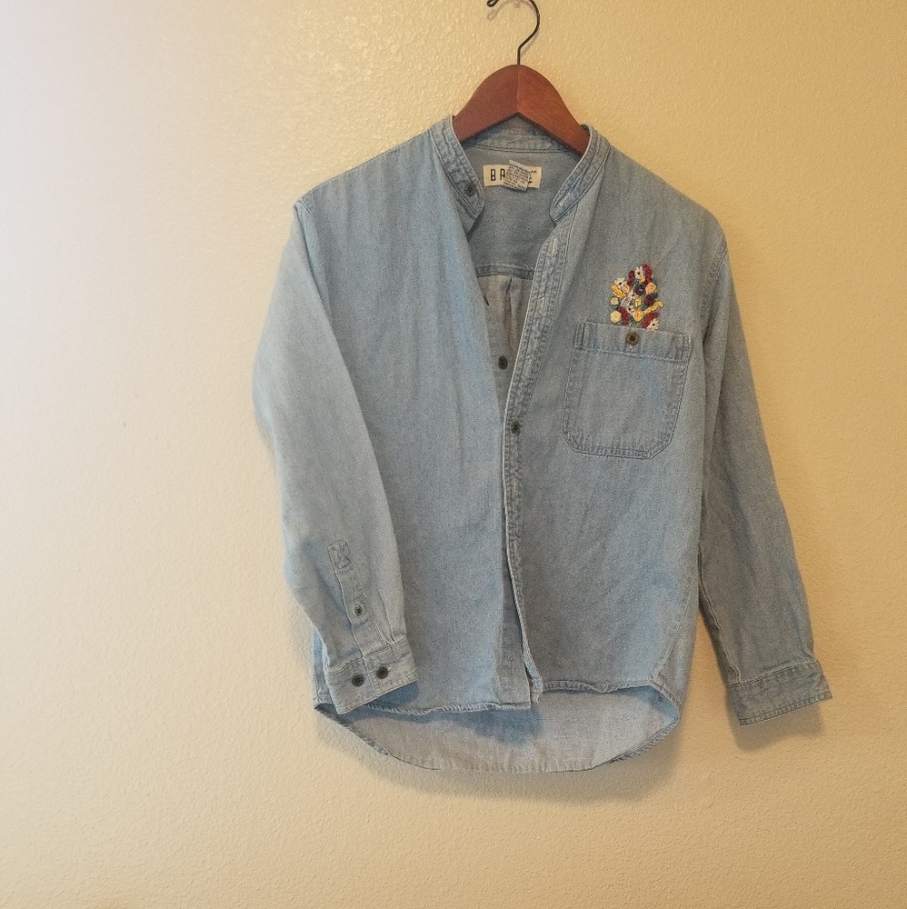 SOLD Vintage denim button up embossed flowers
